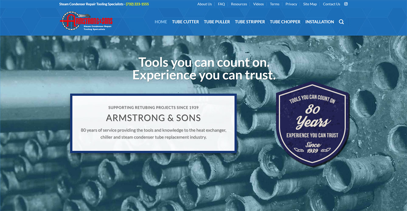 Screenshot of Armstrong and Sons website home page.