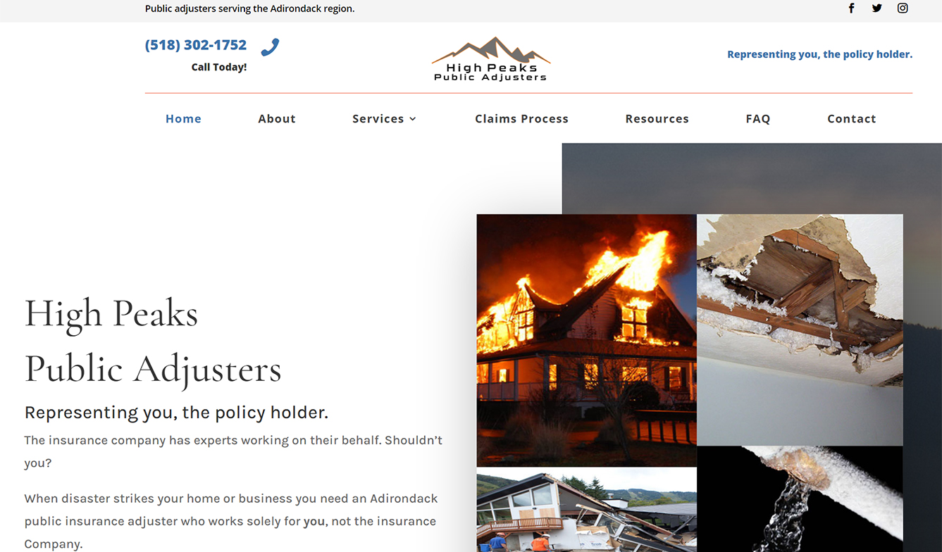 Website for public adjusters in the Adirondacks.
