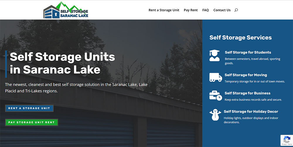 Self Storage Saranac Lake Website home page